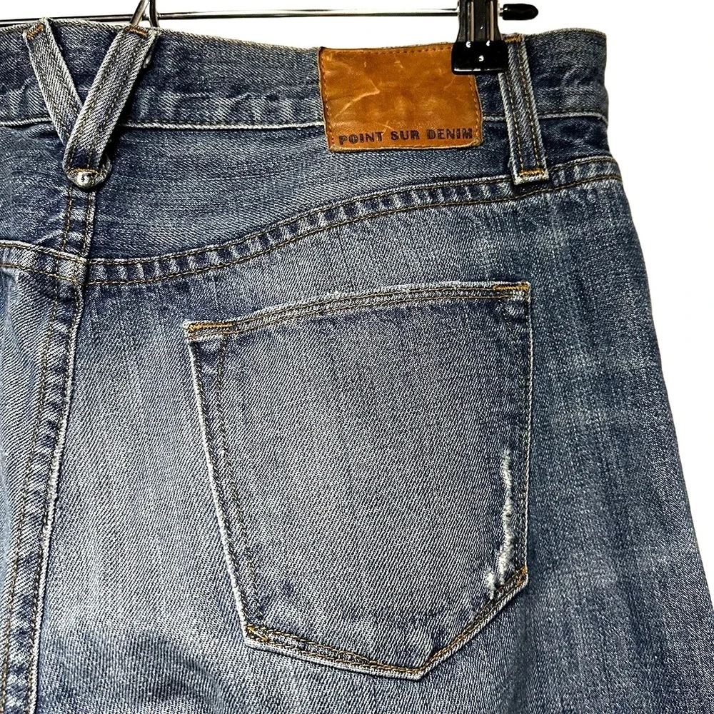 J CREW POINT SUR Distressed Mid-rise Bootcut Jeans • 26 • blue • patches - Picture 6 of 10